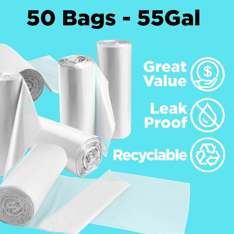 ToughBag 55-60 Gallon Contractor Trash Bags, 2.5 Mil Heavy Duty Clear (50 Count) â€“ Made in USA - Image 3